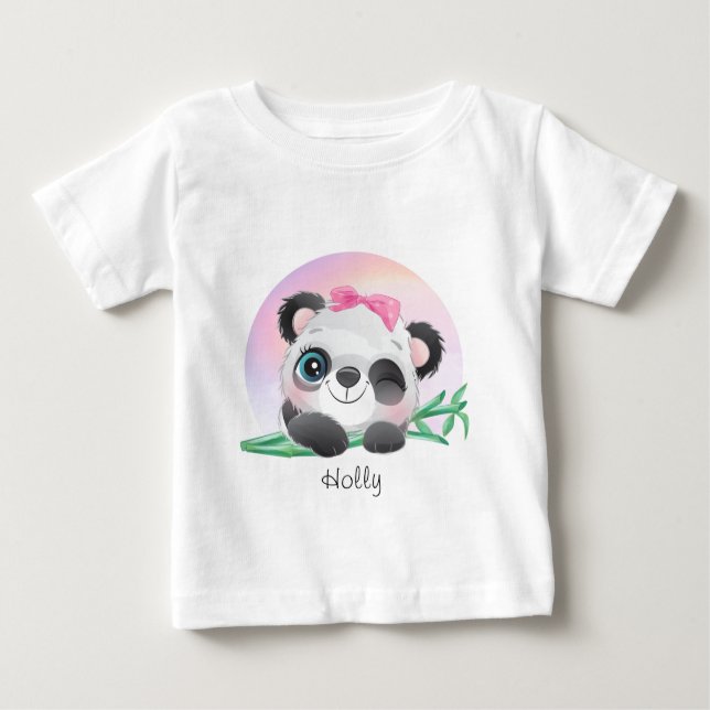 Cute Animal Friendly Panda Bamboo   Baby T-Shirt (Front)