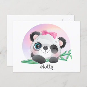 Cute Animal Friendly Panda Bamboo     Postcard