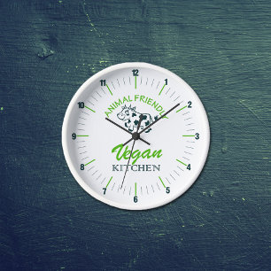 Cute Animal Friendly Vegan Kitchen, Cow Wall  Clock