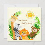 Cute animal friends Birthday Card<br><div class="desc">This design features smiling cute animal friends - Giraffe,  zebra,  lion and monkey with palm leaves. You can adjust text according to your requirements.</div>