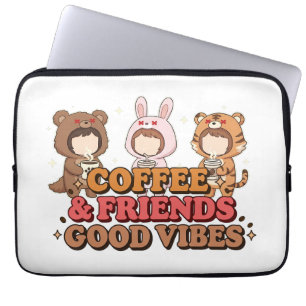 Cute Animal Friends Coffee Lovers Laptop Sleeve