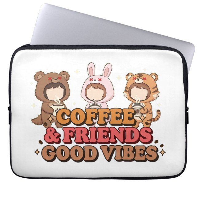 Cute Animal Friends Coffee Lovers Laptop Sleeve (Front)