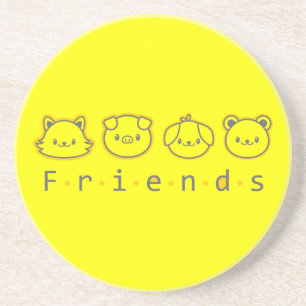 Cute animal friends face coaster