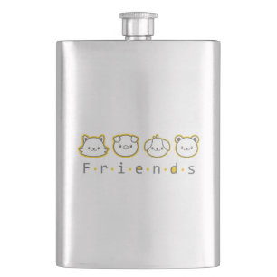 Cute animal friends face hip flask