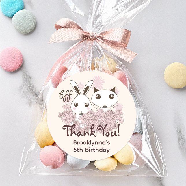 Cute Animal Friends Forever Girl Kids Party Favour Classic Round Sticker (Creator Uploaded)