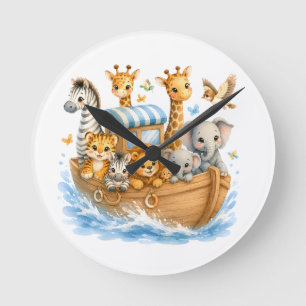 Cute Animal Friends on a Boat Kids T-Shirt Round Clock
