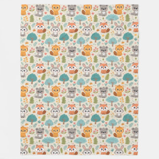 Cute Animal Friends Seamless Pattern – Playful Kid Fleece Blanket