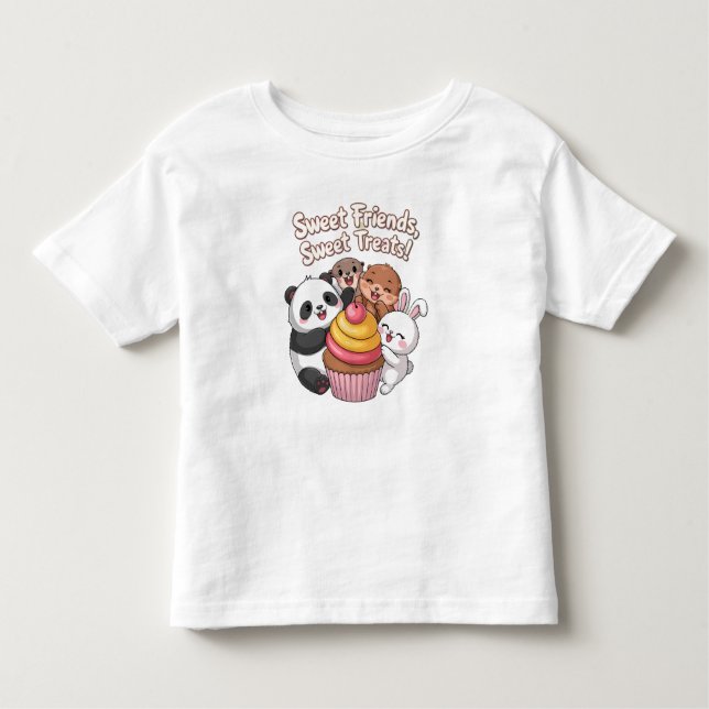 Cute Animal Friends with Cupcake – Sweet Treats Ka Toddler T-Shirt (Front)