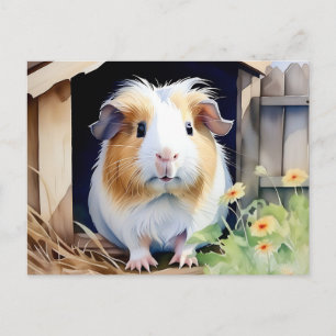 Cute Animal Guinea Pig Watercolor Postcard