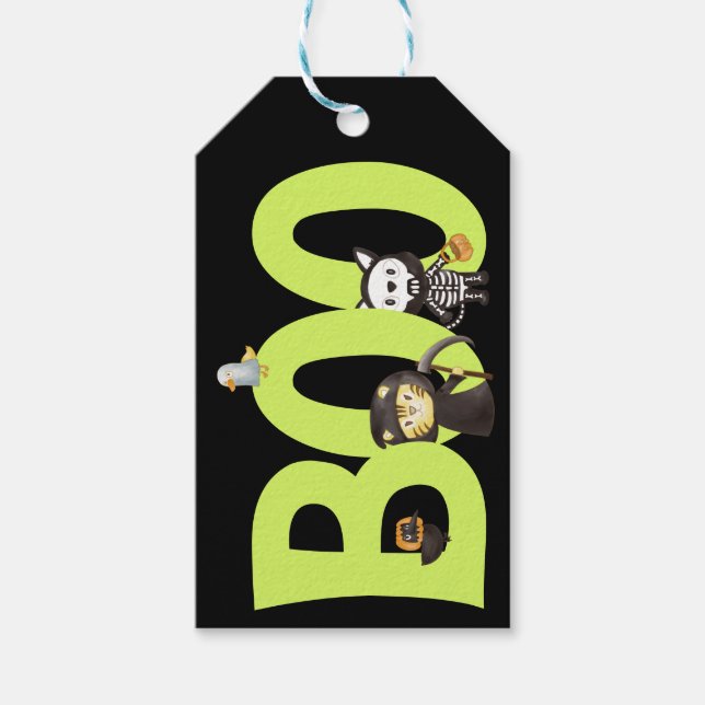 Cute Animal Halloween Boo Gift Tags (Front)