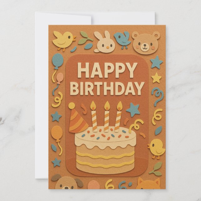 Cute Animal Happy Birthday Card (Front)