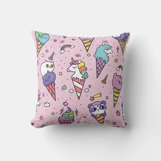 Cute Animal Ice Cream Cones Cushion (Front)