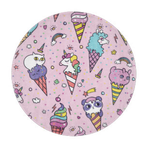 Cute Animal Ice Cream Cones Cutting Board
