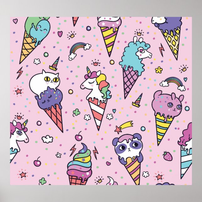 Cute Animal Ice Cream Cones Poster (Front)
