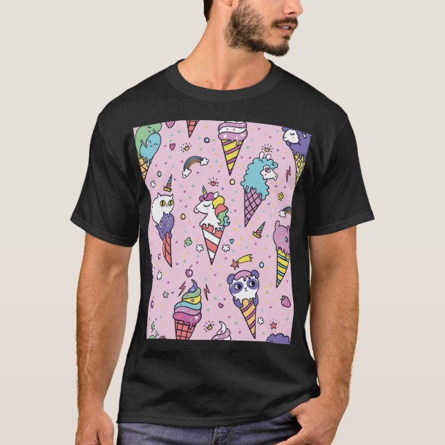 Cute Animal Ice Cream Cones T-Shirt (Front)
