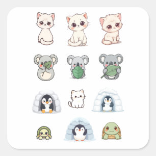 Cute Animal & Igloo Sticker Kit – Cartoon Creature
