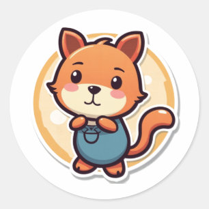 Cute animal in overalls classic round sticker