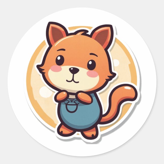 Cute animal in overalls classic round sticker (Front)