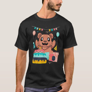 Cute Animal Kids Birthday Party Cake Brown Bear 1 T-Shirt