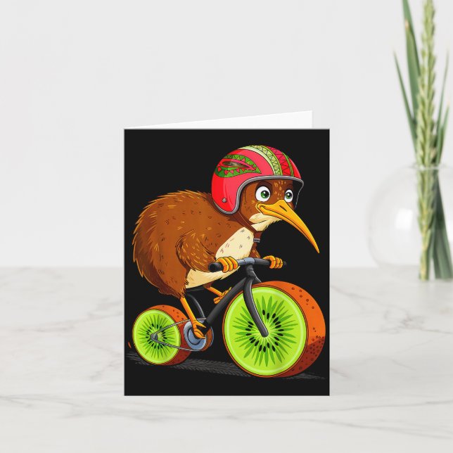 Cute Animal Kiwi Cycling New Zealand  Card (Front)