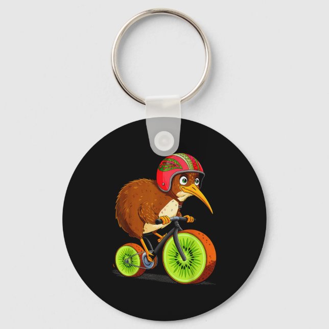 Cute Animal Kiwi Cycling New Zealand  Key Ring (Front)