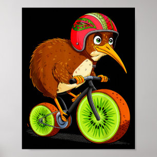 Cute Animal Kiwi Cycling New Zealand Poster
