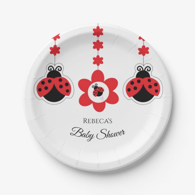 Cute animal ladybug Baby Shower paper plate (Front)