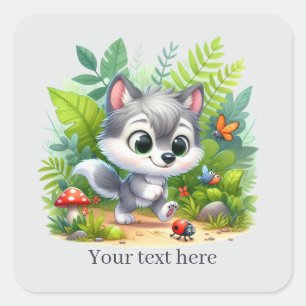 Cute animal love fox customisable square sticker
