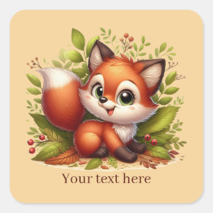 Cute animal love fox customisable  square sticker