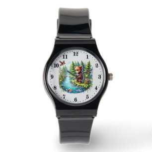 Cute animal lovers fishing bear watch