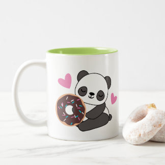 Cute Animal Panda Bear Pink Heart Doughnut Two-Tone Coffee Mug