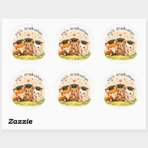Cute Animal Party Woodland Graduation Classic Round Sticker