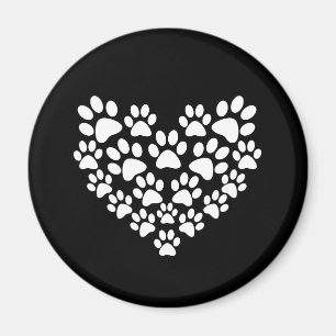 Cute Animal Pattern Black White Paw Print Heart Magnet