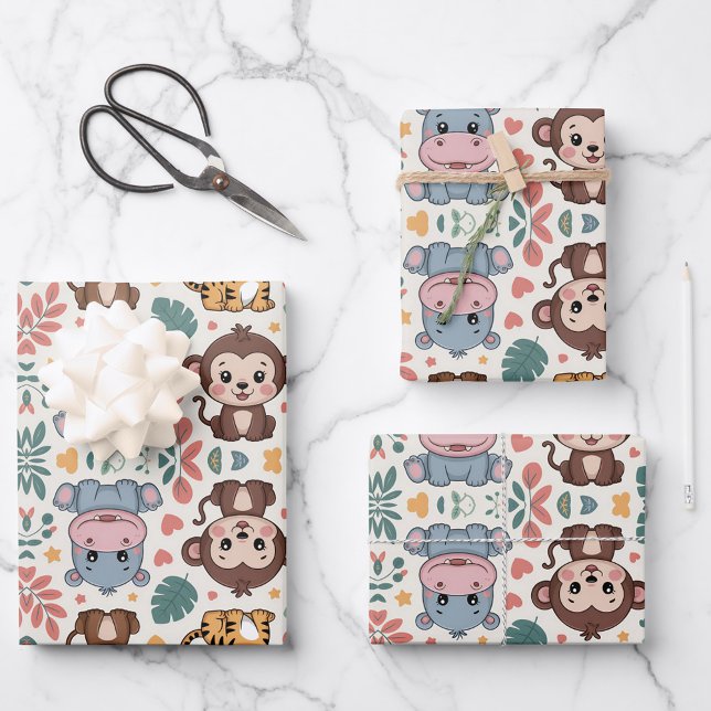Cute animal pattern features monkeys wrapping paper sheet (Creator Uploaded)