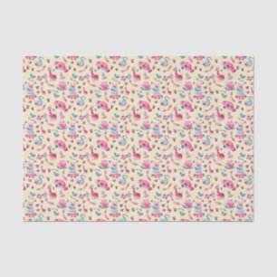 Cute  Animal Pattern in Pink & Green Watercolor Tissue Paper