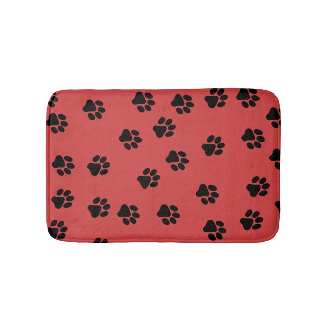 Cute Animal Paw Print Pattern Black Bath Mat (Front)