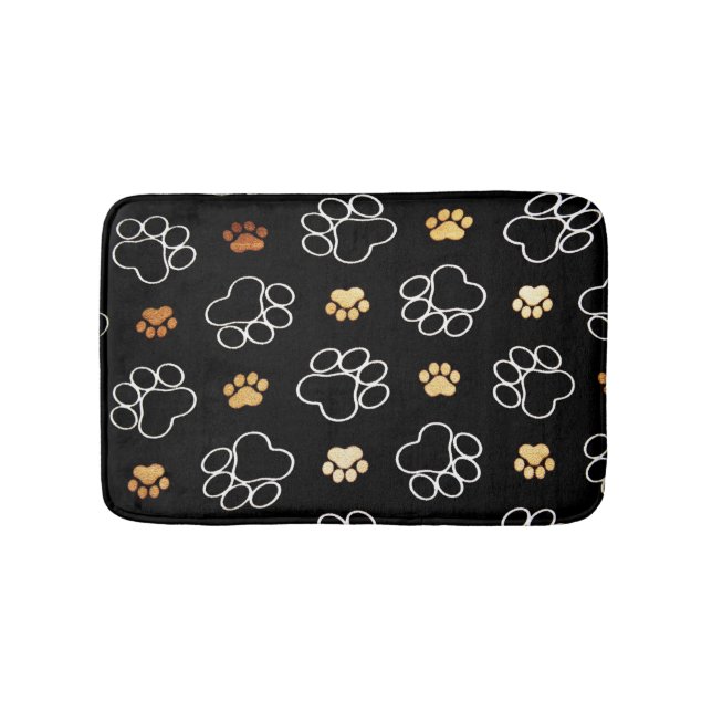 Cute Animal Paw Print Pattern Black Gold Bath Mat (Front)