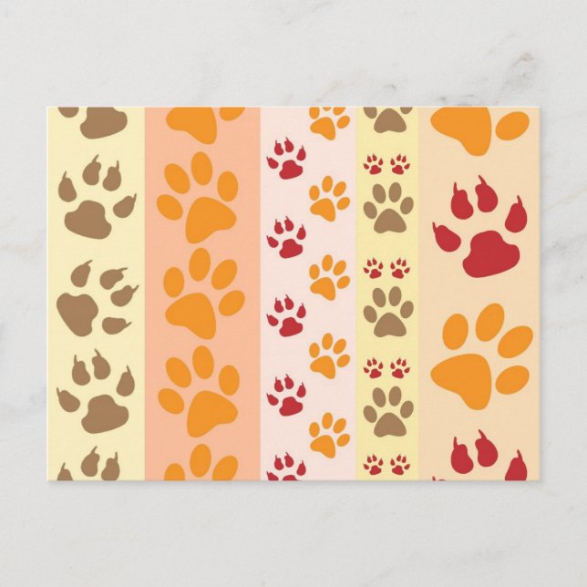 Cute Animal Paw Prints Pattern in Natural Colours Postcard (Front)