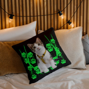 Cute Animal Pet Cat Cool Lime And Black Modern Cushion
