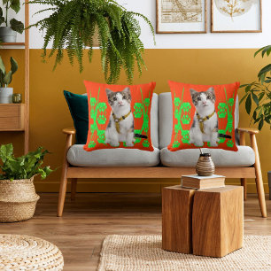 Cute Animal Pet Cat Cool Lime And Orange Modern Cushion