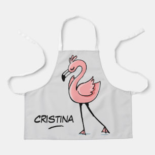 Cute animal pink flamingo personalised name kids apron