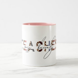 Cute Animal Print & Pink Teacher Name Coffee Mug