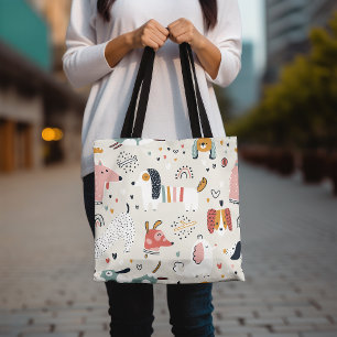 Cute Animal Print Tote Bag, Colourful Dog Pattern