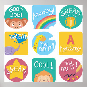 Cute Animal Reward Motivational Classroom Labels  Poster