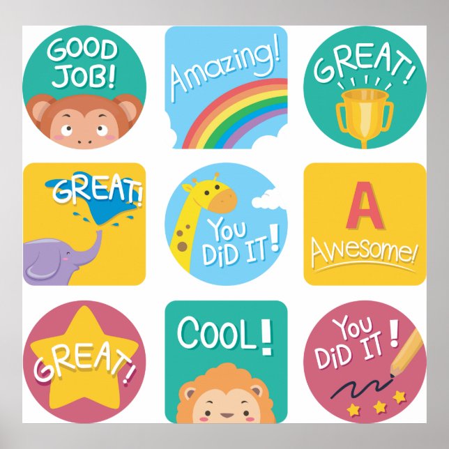 Cute Animal Reward Motivational Classroom Labels  Poster (Front)