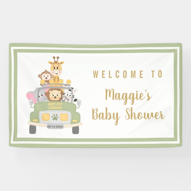 Cute Animal Safari Baby Shower Welcome Banner (Horizontal)
