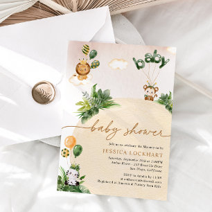 Cute Animal Safari Girl Baby Shower Invitation