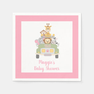Cute Animal Safari Pink Baby Girl Shower Napkin