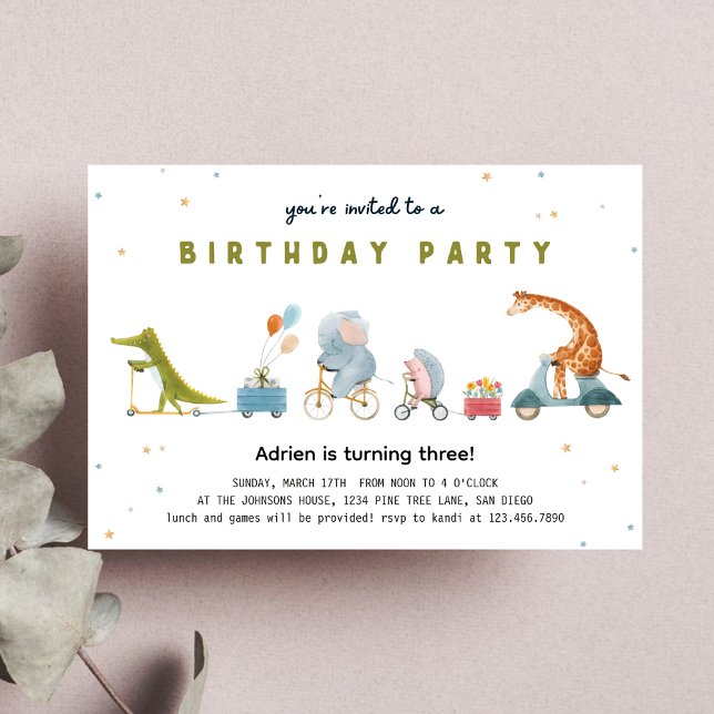 Cute Animal Safari Zoo Birthday Party Kids Invitation (Creator Uploaded)