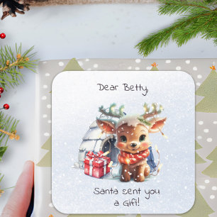 Cute Animal Santa Reindeer Snowflake Kid Christmas Square Sticker